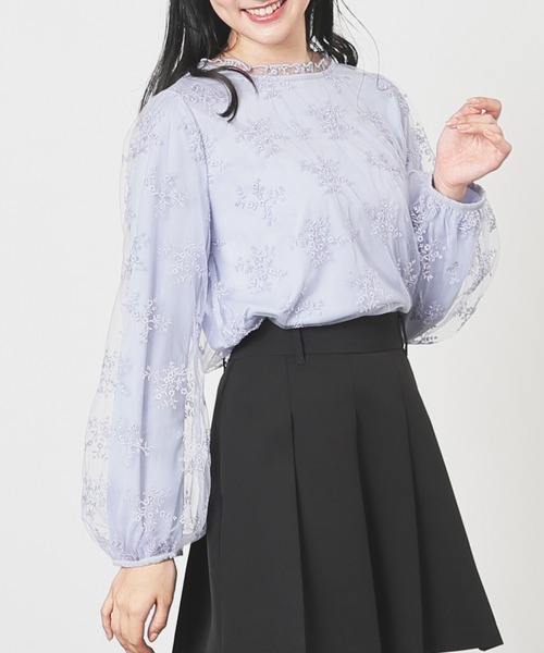 Honeys(ハニーズ)の「チュール刺繍トップス(Tシャツ/カットソー・レディース・サックスブルー系/アイボリー/ブラック・L/LL/M/S)」の15枚目の写真