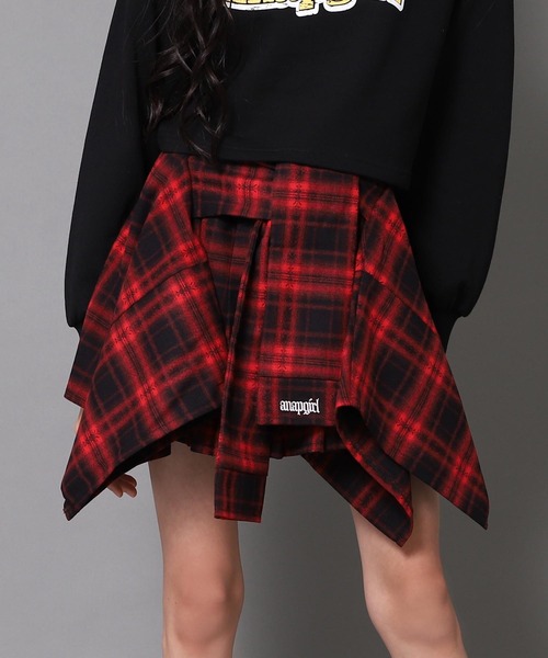 ANAP GｉRL（アナップガール）の「腰巻 シャツ風 スカート【キッズお揃い】（スカート・キッズ・ブラック/ブラウン/レッド・XS/S/M）」の3枚目の写真