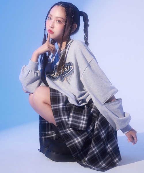 ANAP GｉRL（アナップガール）の「腰巻 シャツ風 スカート【キッズお揃い】（スカート・キッズ・ブラック/ブラウン/レッド・XS/S/M）」の4枚目の写真