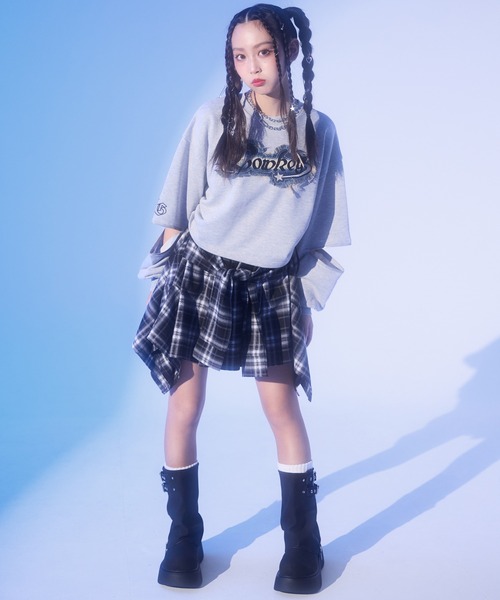 ANAP GｉRL（アナップガール）の「腰巻 シャツ風 スカート【キッズお揃い】（スカート・キッズ・ブラック/ブラウン/レッド・XS/S/M）」の5枚目の写真