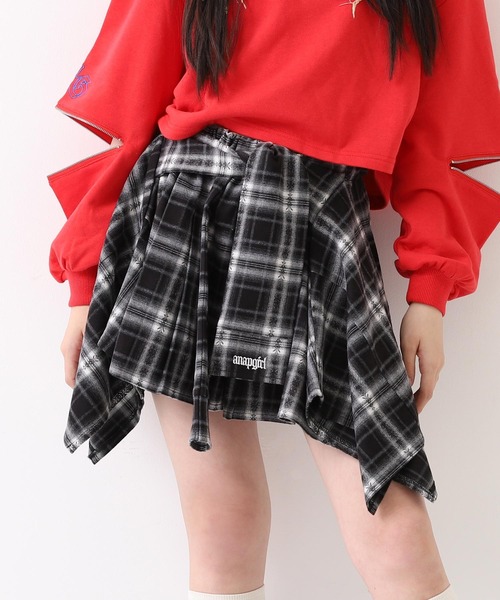 ANAP GｉRL（アナップガール）の「腰巻 シャツ風 スカート【キッズお揃い】（スカート・キッズ・ブラック/ブラウン/レッド・XS/S/M）」の6枚目の写真