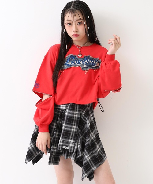 ANAP GｉRL（アナップガール）の「腰巻 シャツ風 スカート【キッズお揃い】（スカート・キッズ・ブラック/ブラウン/レッド・XS/S/M）」の10枚目の写真