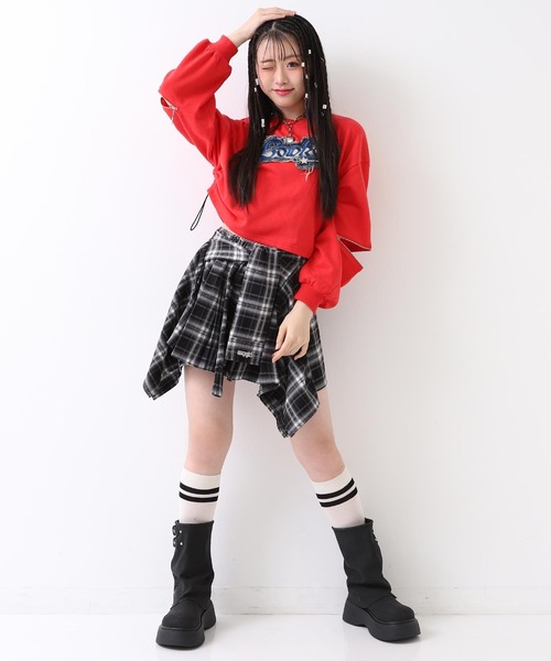 ANAP GｉRL（アナップガール）の「腰巻 シャツ風 スカート【キッズお揃い】（スカート・キッズ・ブラック/ブラウン/レッド・XS/S/M）」の11枚目の写真