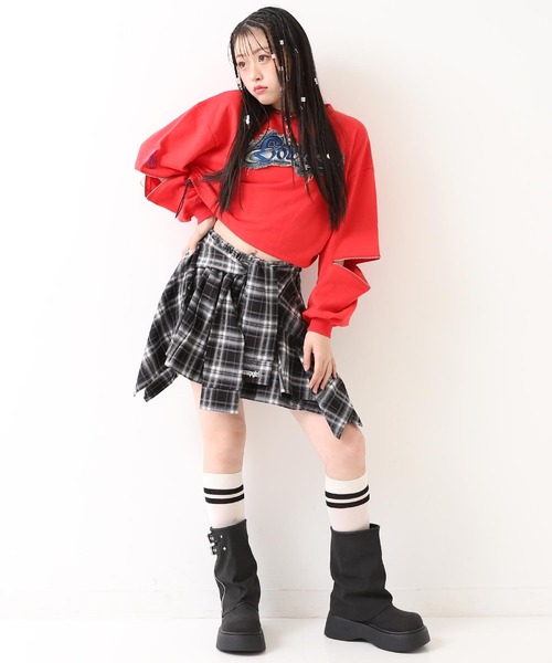 ANAP GｉRL（アナップガール）の「腰巻 シャツ風 スカート【キッズお揃い】（スカート・キッズ・ブラック/ブラウン/レッド・XS/S/M）」の12枚目の写真