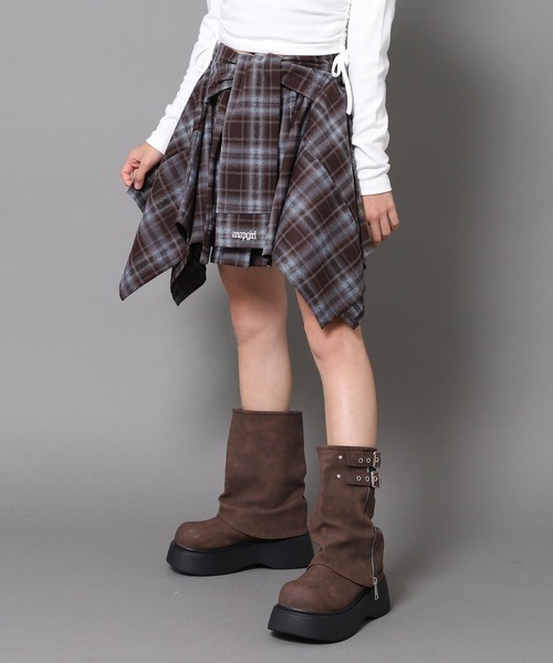 ANAP GｉRL（アナップガール）の「腰巻 シャツ風 スカート【キッズお揃い】（スカート・キッズ・ブラック/ブラウン/レッド・XS/S/M）」の13枚目の写真