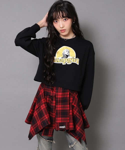 ANAP GｉRL（アナップガール）の「腰巻 シャツ風 スカート【キッズお揃い】（スカート・キッズ・ブラック/ブラウン/レッド・XS/S/M）」の18枚目の写真