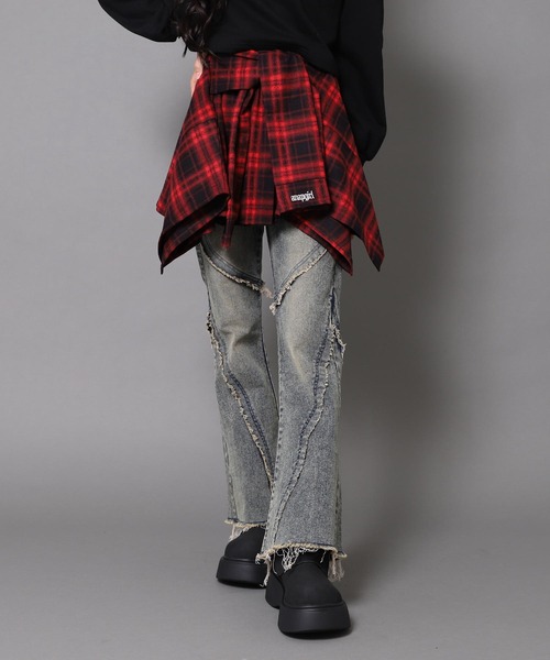 ANAP GｉRL（アナップガール）の「腰巻 シャツ風 スカート【キッズお揃い】（スカート・キッズ・ブラック/ブラウン/レッド・XS/S/M）」の19枚目の写真