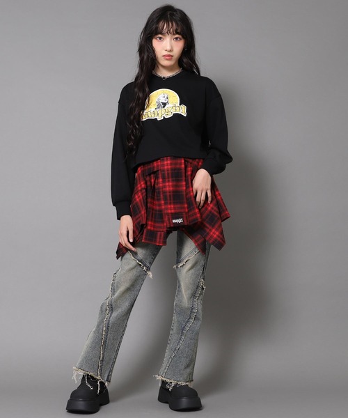 ANAP GｉRL（アナップガール）の「腰巻 シャツ風 スカート【キッズお揃い】（スカート・キッズ・ブラック/ブラウン/レッド・XS/S/M）」の21枚目の写真