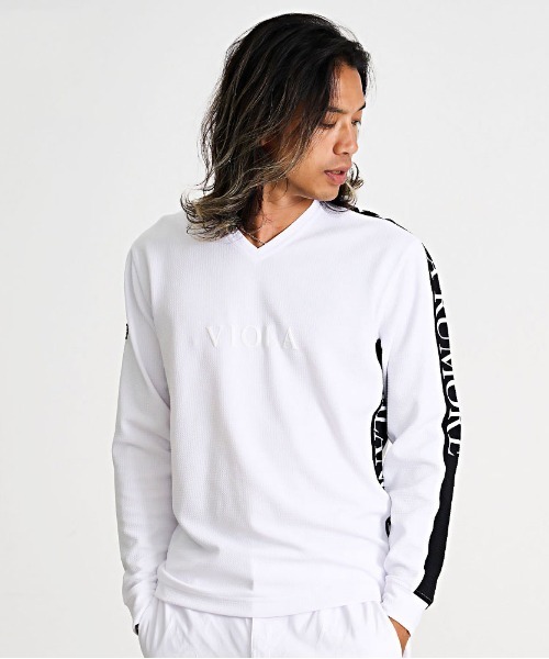 VIOLA(ヴィオラ)の「『VIOLA rumore/ヴィオラ ルモーレ』プリント入り切替Vネックフクレ長袖カットソー(Tシャツ/カットソー・メンズ・ホワイト/ブラック/ホワイト×ブラック・XL/L/M)」の1枚目の写真