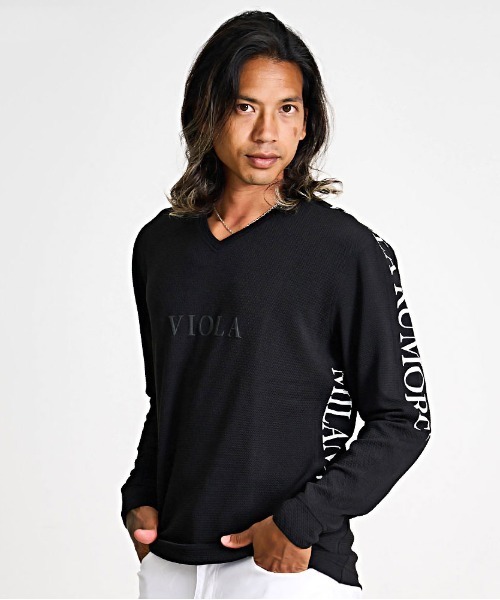 VIOLA(ヴィオラ)の「『VIOLA rumore/ヴィオラ ルモーレ』プリント入り切替Vネックフクレ長袖カットソー(Tシャツ/カットソー・メンズ・ホワイト/ブラック/ホワイト×ブラック・XL/L/M)」の3枚目の写真