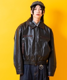 a.p.o.v.（エーピーオービー）の「a.p.o.v. ヴィンテージウォッシュパイピングライン合成皮革オーバーサイズ襟付きブルゾン（ブルゾン）」