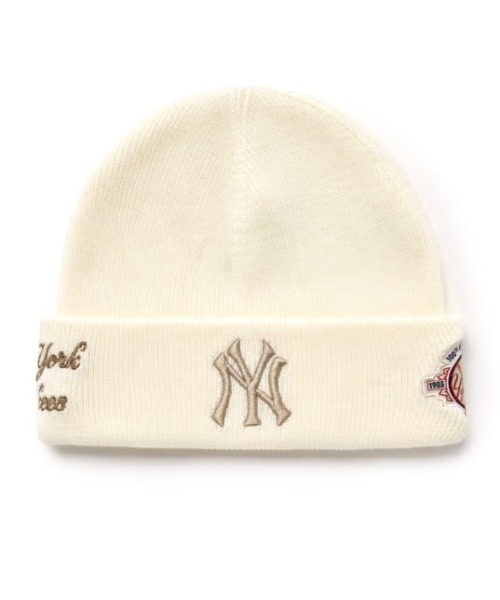 韓国限定！MLB NYロゴ刺繍 ホワイトニット帽 セール】【日本未発売/WEB限定】MLB KOREA(エムエルビーコリア