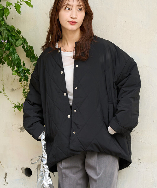 FREAK'S STORE（フリークスストア）の「限定展開　ミルフィーユ ノーカラー リバーシブル 中綿(ブルゾン)（ダウンジャケット/コート・レディース・ベージュ/ブラウン/オリーブ/ブラック・ﾌﾘ-）」の6枚目の写真