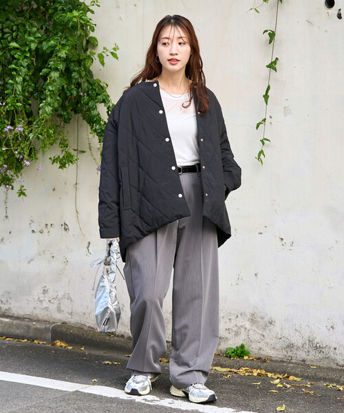 FREAK'S STORE（フリークスストア）の「限定展開　ミルフィーユ ノーカラー リバーシブル 中綿(ブルゾン)（ダウンジャケット/コート・レディース・ベージュ/ブラウン/オリーブ/ブラック・ﾌﾘ-）」の7枚目の写真