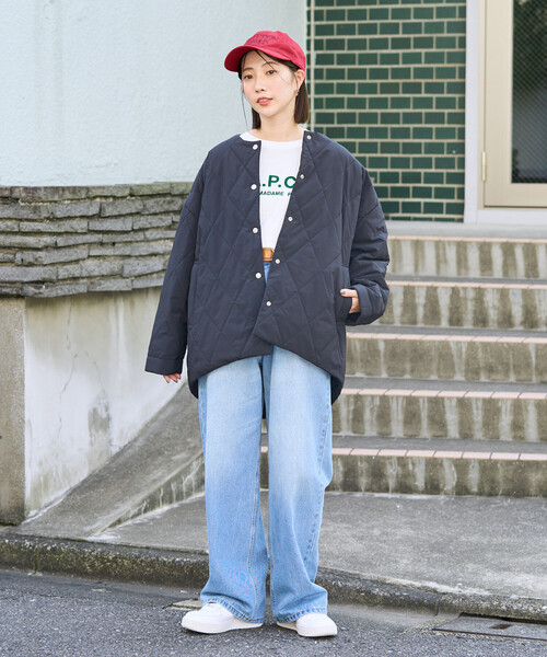 FREAK'S STORE（フリークスストア）の「限定展開　ミルフィーユ ノーカラー リバーシブル 中綿(ブルゾン)（ダウンジャケット/コート・レディース・ベージュ/ブラウン/オリーブ/ブラック・ﾌﾘ-）」の9枚目の写真