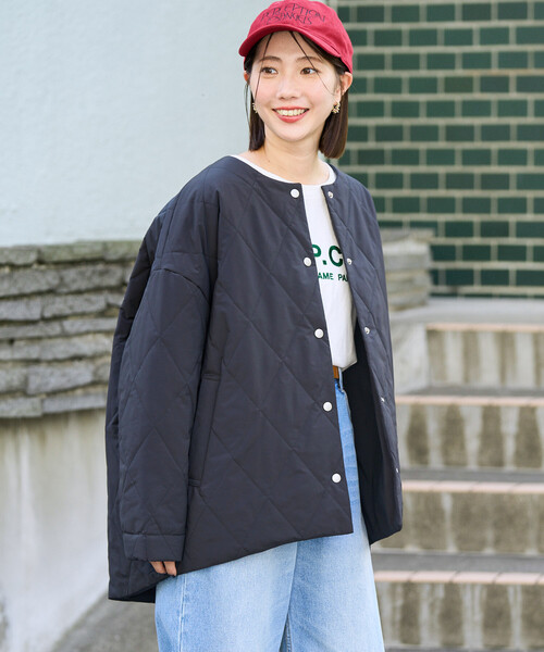 FREAK'S STORE（フリークスストア）の「限定展開　ミルフィーユ ノーカラー リバーシブル 中綿(ブルゾン)（ダウンジャケット/コート・レディース・ベージュ/ブラウン/オリーブ/ブラック・ﾌﾘ-）」の10枚目の写真