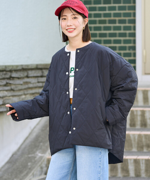 FREAK'S STORE（フリークスストア）の「限定展開　ミルフィーユ ノーカラー リバーシブル 中綿(ブルゾン)（ダウンジャケット/コート・レディース・ベージュ/ブラウン/オリーブ/ブラック・ﾌﾘ-）」の11枚目の写真