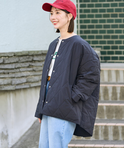 FREAK'S STORE（フリークスストア）の「限定展開　ミルフィーユ ノーカラー リバーシブル 中綿(ブルゾン)（ダウンジャケット/コート・レディース・ベージュ/ブラウン/オリーブ/ブラック・ﾌﾘ-）」の12枚目の写真