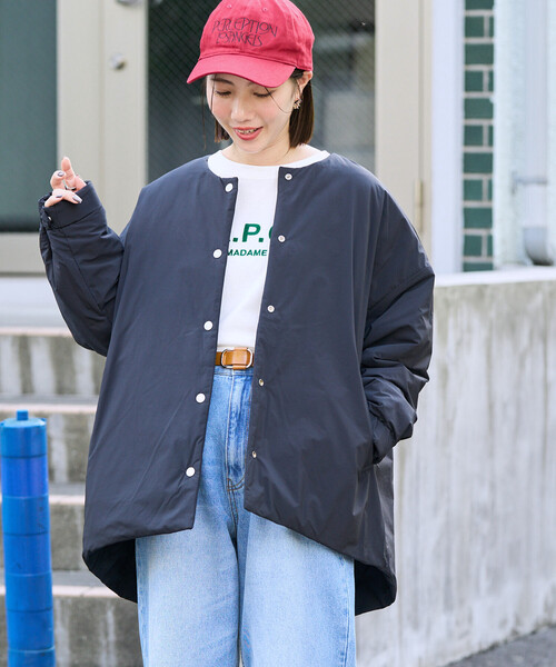 FREAK'S STORE（フリークスストア）の「限定展開　ミルフィーユ ノーカラー リバーシブル 中綿(ブルゾン)（ダウンジャケット/コート・レディース・ベージュ/ブラウン/オリーブ/ブラック・ﾌﾘ-）」の13枚目の写真