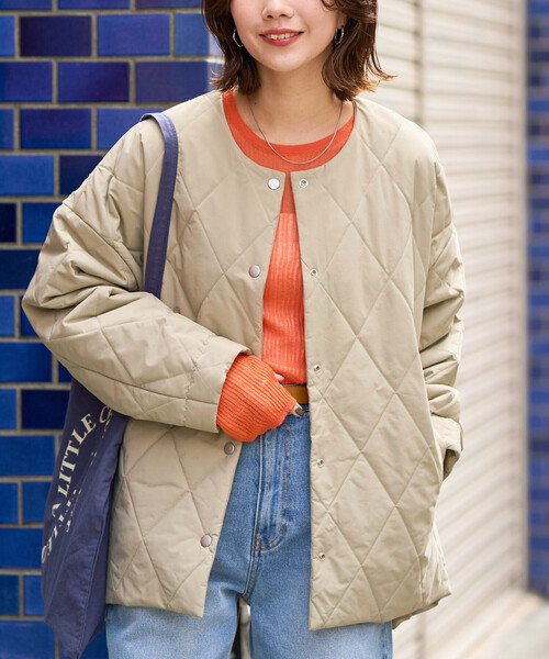 FREAK'S STORE（フリークスストア）の「限定展開　ミルフィーユ ノーカラー リバーシブル 中綿(ブルゾン)（ダウンジャケット/コート・レディース・ベージュ/ブラウン/オリーブ/ブラック・ﾌﾘ-）」の19枚目の写真