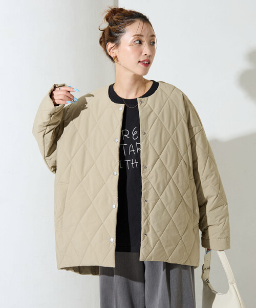 FREAK'S STORE（フリークスストア）の「限定展開　ミルフィーユ ノーカラー リバーシブル 中綿(ブルゾン)（ダウンジャケット/コート・レディース・ベージュ/ブラウン/オリーブ/ブラック・ﾌﾘ-）」の21枚目の写真