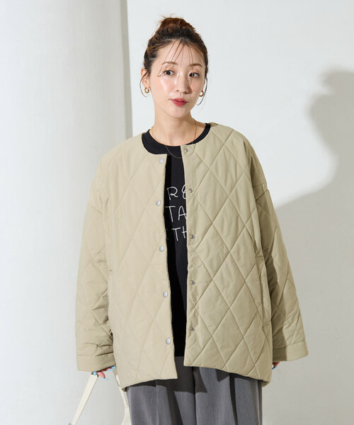 FREAK'S STORE（フリークスストア）の「限定展開　ミルフィーユ ノーカラー リバーシブル 中綿(ブルゾン)（ダウンジャケット/コート・レディース・ベージュ/ブラウン/オリーブ/ブラック・ﾌﾘ-）」の22枚目の写真