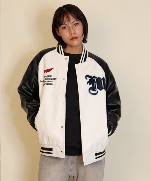 aimoha(アイモハ)の「ワッペンロゴPUスタジャン/Patch logo PU stadium jacket(スタジャン・メンズ・ブラック/ホワイト・X-LARGE/MEDIUM/LARGE)」の6枚目の写真