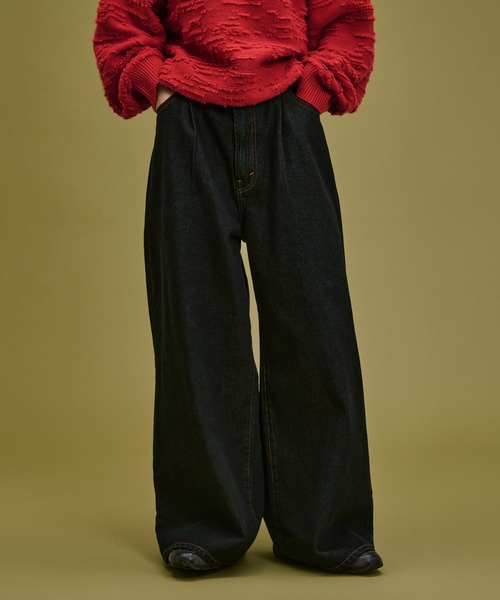 WETTEMPT(ウィテンプト)の「1 TUCK BUGGY DENIM PANTS / ワンタックバギーデニムパンツ(デニムパンツ・メンズ・ブラック/ブルー/ダークインディゴブルー・SMALL/MEDIUM/LARGE)」の2枚目の写真