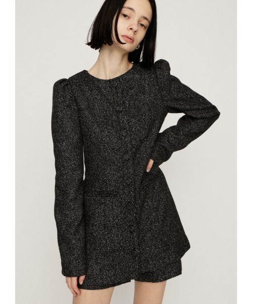 SLY(スライ)の「PUFF SLEEVE FRONT BUTTON 2P パフスリーブ フロントボタン ツーピー 秋服 冬服(セットアップ・レディース・ブラック/ベージュ・1/2)」の2枚目の写真