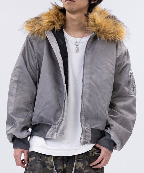 セール】【13】ヴィンテージ加工 脱着ファー フライトジャケット（MA-1