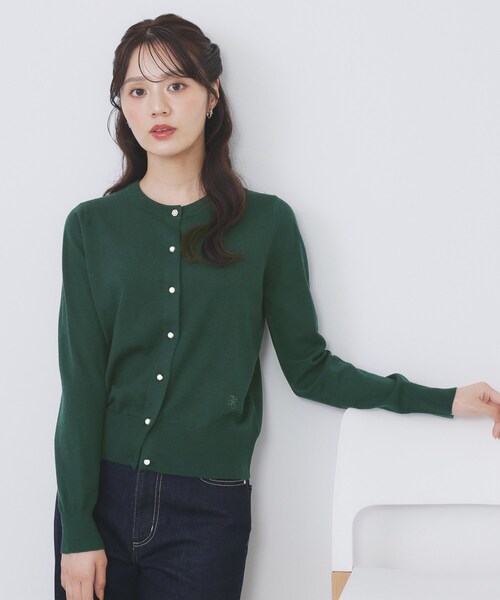 index（インデックス）の「ビジュークルーネックカーディガン【洗濯機OK】《7col/XS～LL》（カーディガン/ボレロ・レディース・チャコールグレー/ナチュラル/モスグリーン系7/ブラウン系その他/ネイビー/ピンク系1/ボルドー・34/36/38/40/42）」の4枚目の写真