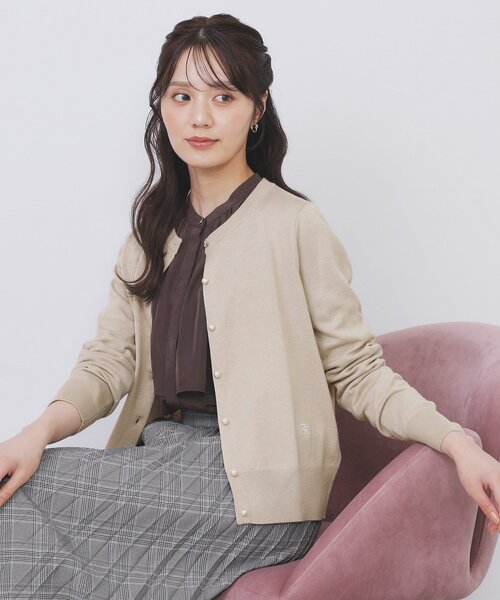 ビジュークルーネックカーディガン【洗濯機OK】《7col/XS～LL