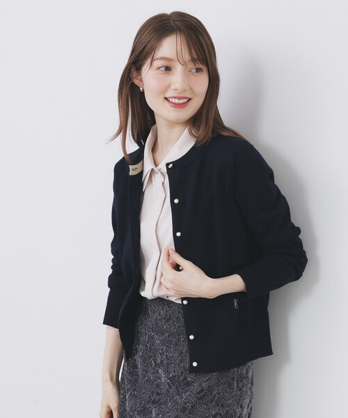 CRDダーク　約100ｇ ビジュークルーネックカーディガン【洗濯機OK】《7col/XS～LL