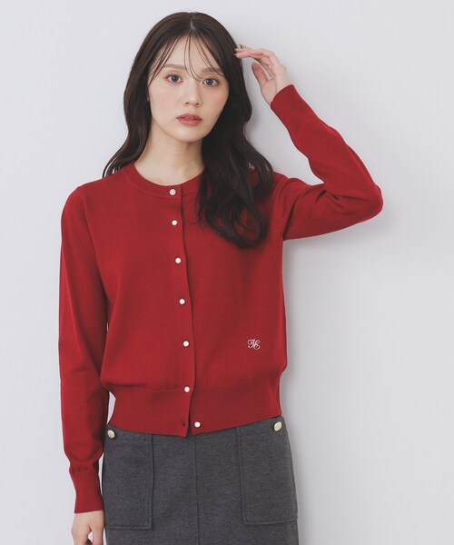 y0025　0808 ビジュークルーネックカーディガン【洗濯機OK】《7col/XS～LL