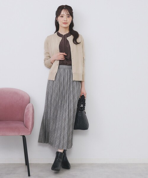 ビジュークルーネックカーディガン【洗濯機OK】《7col/XS～LL