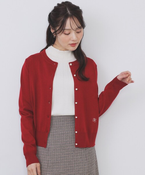 ビジュークルーネックカーディガン【洗濯機OK】《7col/XS～LL