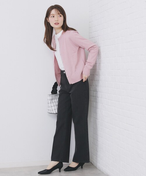 index（インデックス）の「ビジュークルーネックカーディガン【洗濯機OK】《7col/XS～LL》（カーディガン/ボレロ・レディース・チャコールグレー/ナチュラル/モスグリーン系7/ブラウン系その他/ネイビー/ピンク系1/ボルドー・34/36/38/40/42）」の14枚目の写真