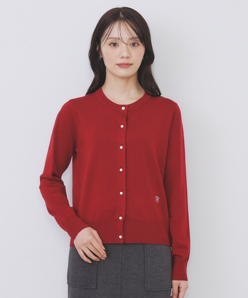 ビジュークルーネックカーディガン【洗濯機OK】《7col/XS～LL