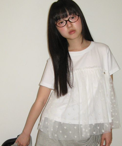 RONRON(ロンロン)の「SHEER LAYERED SHORT SLEEVE DOT WHITE(Tシャツ/カットソー・レディース・その他・FREE)」の1枚目の写真