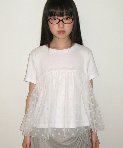 RONRON(ロンロン)の「SHEER LAYERED SHORT SLEEVE DOT WHITE(Tシャツ/カットソー・レディース・その他・FREE)」の4枚目の写真