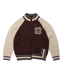 AECA RAGLAN COLOR BLOCK ZIP UP KNIT-BROWN