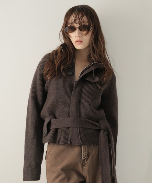 Ulysses（ユリシス）の「ベルト付きジップアップニットカーディガン（カーディガン/ボレロ・レディース・ブラック/グレー/ホワイト/ブラウン・F）」の4枚目の写真