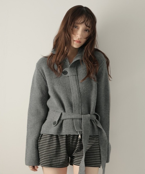 Ulysses（ユリシス）の「ベルト付きジップアップニットカーディガン（カーディガン/ボレロ・レディース・ブラック/グレー/ホワイト/ブラウン・F）」の3枚目の写真