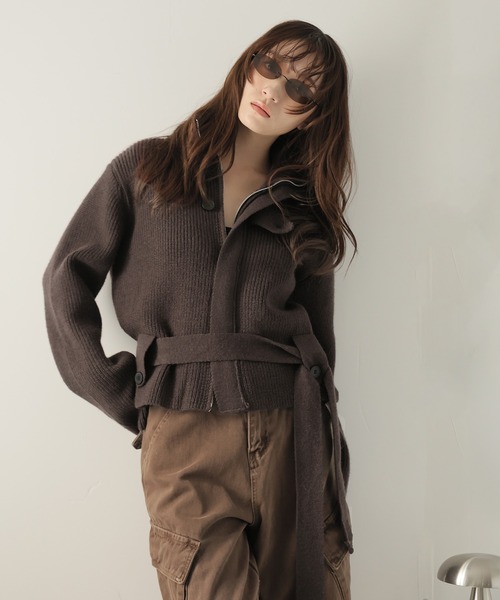 Ulysses（ユリシス）の「ベルト付きジップアップニットカーディガン（カーディガン/ボレロ・レディース・ブラック/グレー/ホワイト/ブラウン・F）」の10枚目の写真