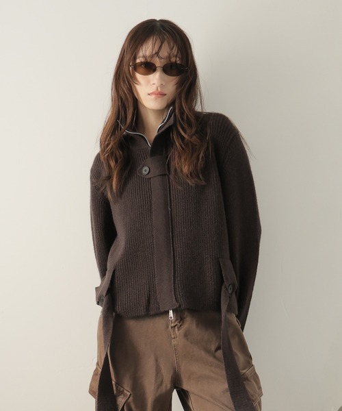 Ulysses（ユリシス）の「ベルト付きジップアップニットカーディガン（カーディガン/ボレロ・レディース・ブラック/グレー/ホワイト/ブラウン・F）」の11枚目の写真