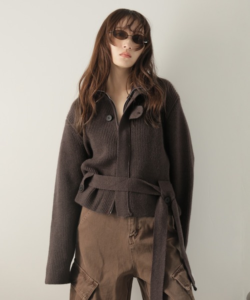 Ulysses（ユリシス）の「ベルト付きジップアップニットカーディガン（カーディガン/ボレロ・レディース・ブラック/グレー/ホワイト/ブラウン・F）」の12枚目の写真
