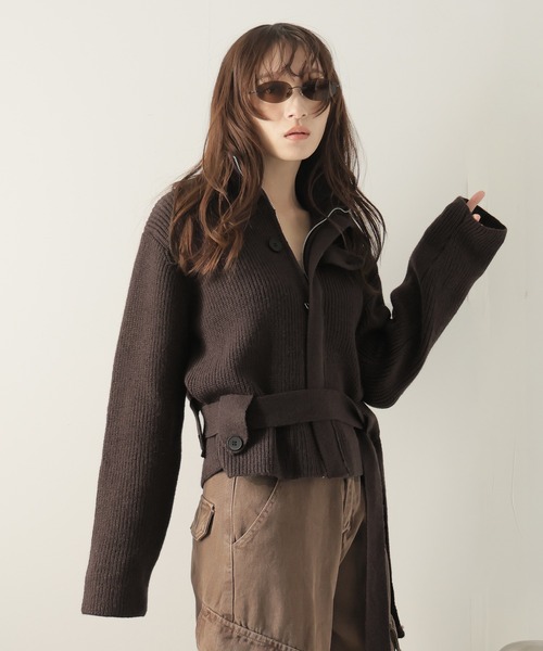 Ulysses（ユリシス）の「ベルト付きジップアップニットカーディガン（カーディガン/ボレロ・レディース・ブラック/グレー/ホワイト/ブラウン・F）」の13枚目の写真