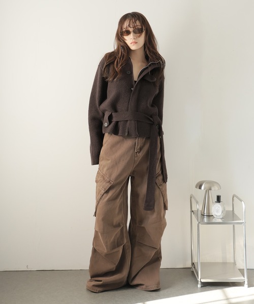 Ulysses（ユリシス）の「ベルト付きジップアップニットカーディガン（カーディガン/ボレロ・レディース・ブラック/グレー/ホワイト/ブラウン・F）」の6枚目の写真