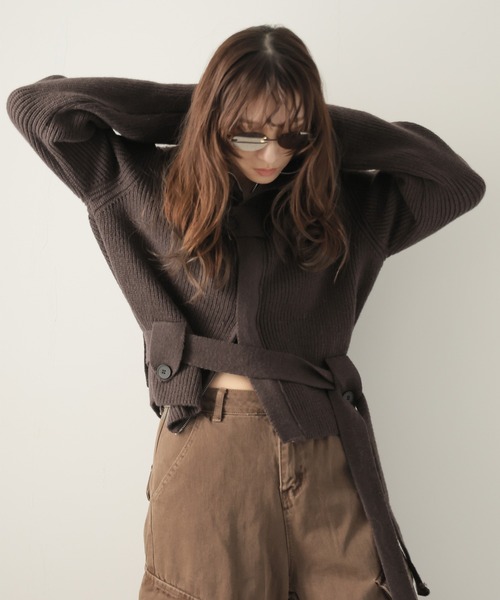 Ulysses（ユリシス）の「ベルト付きジップアップニットカーディガン（カーディガン/ボレロ・レディース・ブラック/グレー/ホワイト/ブラウン・F）」の15枚目の写真