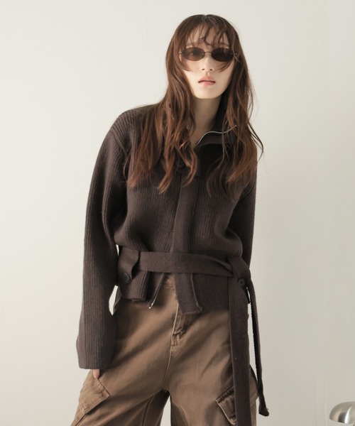 Ulysses（ユリシス）の「ベルト付きジップアップニットカーディガン（カーディガン/ボレロ・レディース・ブラック/グレー/ホワイト/ブラウン・F）」の17枚目の写真